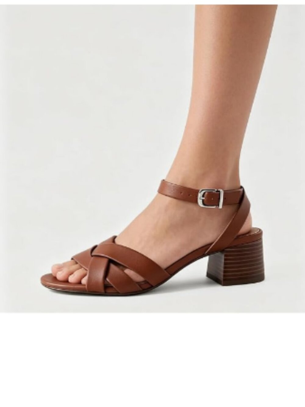 YDN Brown Crisscross Woven Ankle Strap Block Heel Open Toe Dress Sandals